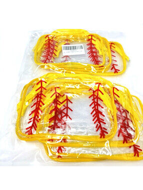Clear Baseball Stitch Pouch Set Yellow Travel Cosmetic Makeup Organizers Zipper